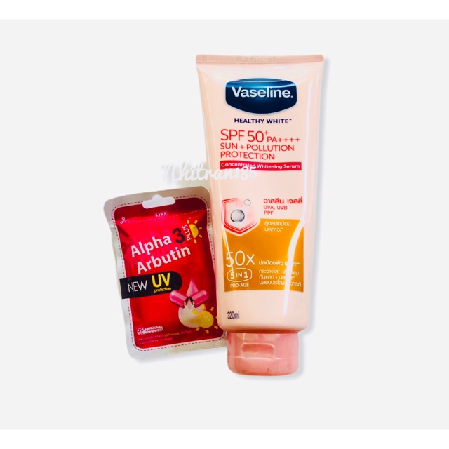 Combo sữa dưỡng thể Vaseline 50x và arbutin 320ml