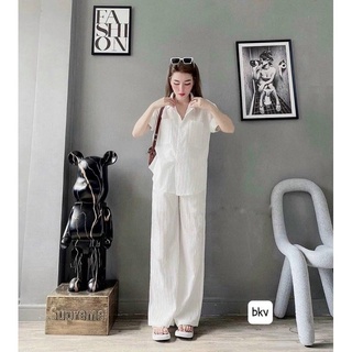 Set bộ đũi sơ mi quần ống rộng chất đũi gân đẹp b120