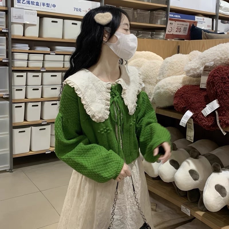 Set áo len xanh + đầm cổ sen dáng dài dễ thương kèm feedback thật