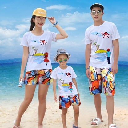 Áo đôi, áo gia đình cotton 100% dầy dặn, mịn mát, hình in sắc nét dễ thương, thấm hút mồ hôi, có size rất lớn | GD001
