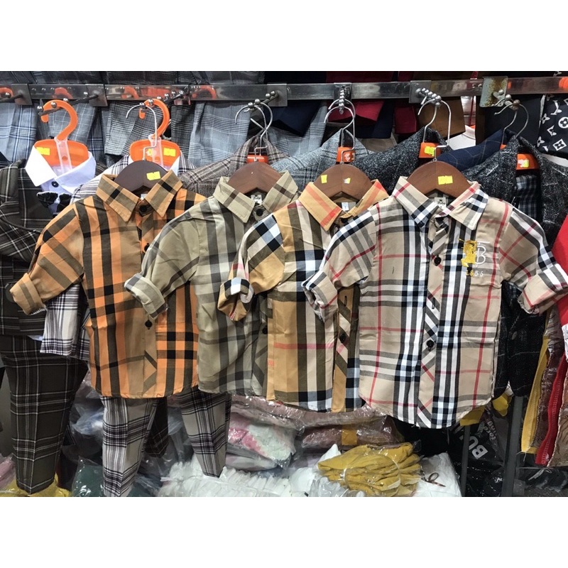 Áo sơ mi kẻ thêu bbr cho bé trai 8-18kg