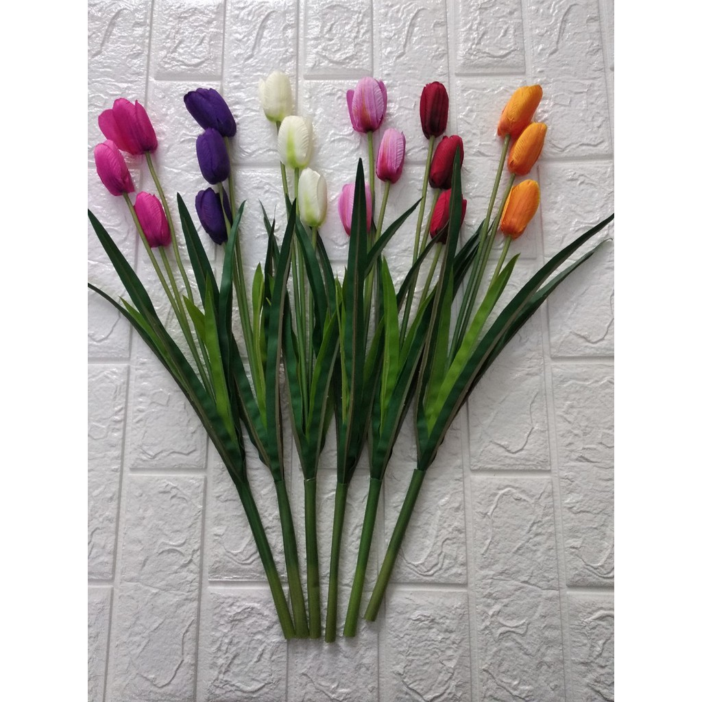 Chùm Tulip 3 bông cao 50cm trồng hàng rào ban công -Hoa giả