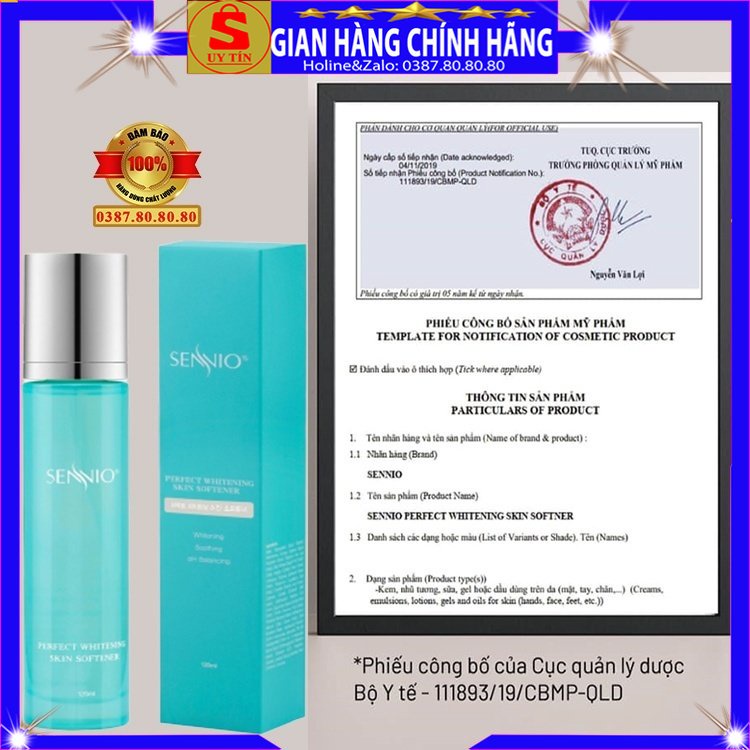 Nước hoa hồng không cồn se khít lỗ chân lông dưỡng trắng da thần thánh Sennio hàn quốc cho da dầu mụn khô nhạy cảm thờng
