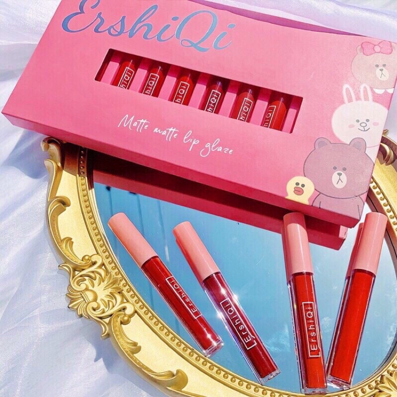 🎀 Set 10 Son Kem Lì ERSHIQI Pinky Gấu 🎀🎀