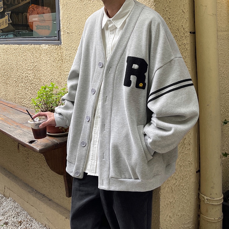 Áo Khoác Cardigan Nam Thêu Chữ v Thời Trang  Mỏng Cổ Chữ V Thêu Họa Tiết Thời Trang Xuân Thu Cho
