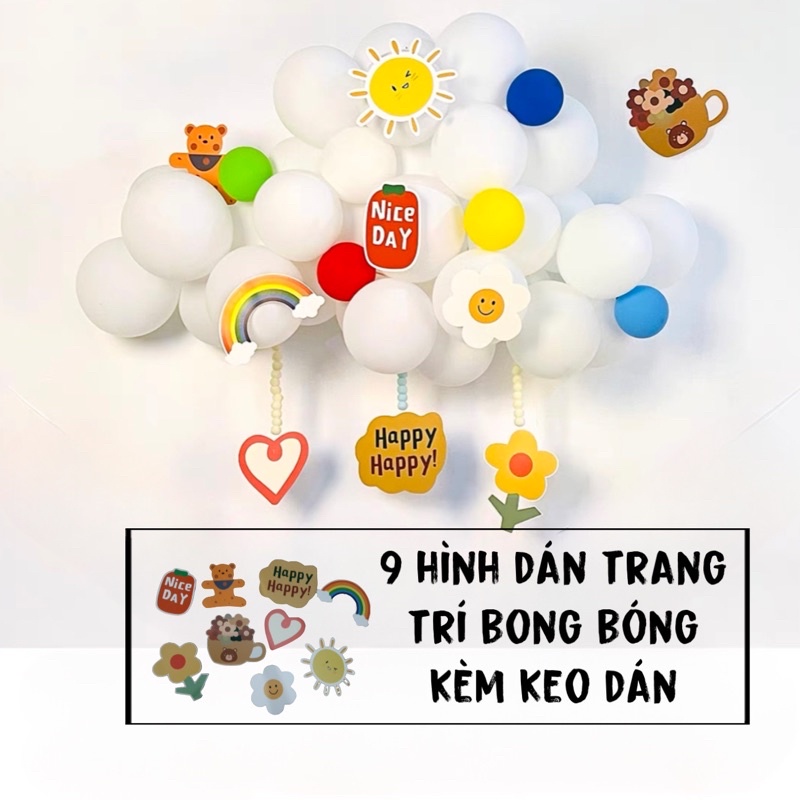 Hình Dán Trang Trí Set Bong Bóng, Sticker Dán Bóng (9 hình/set)