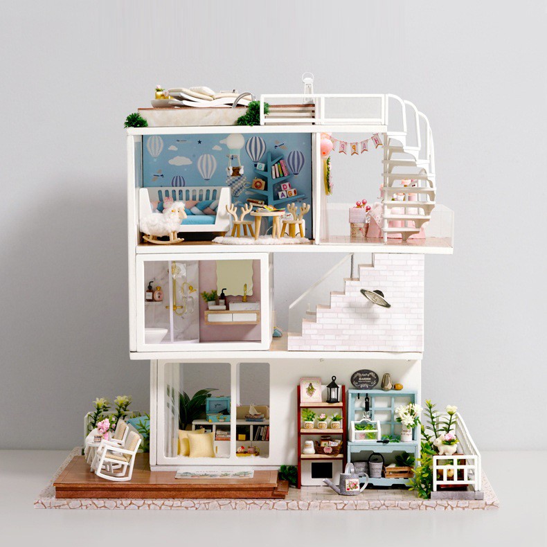 Mô hình nhà DIY Doll House Have a Nice Day Kèm Mica Chống bụi, Bộ dụng cụ, Keo dán và Bộ phát nhạc