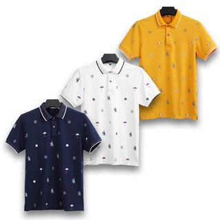 Bộ 3 áo thun nam cổ bẻ họa tiết con thuyền phối bo Pigofashion AHT27 xanh đen trắng vàng