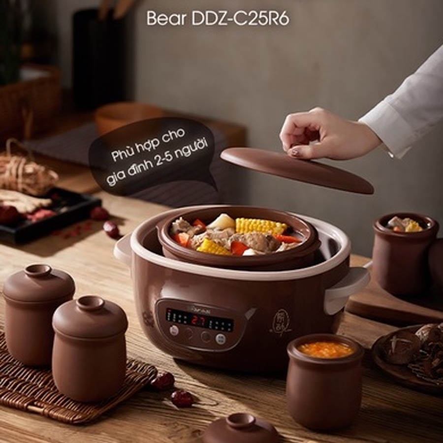 Nồi nấu chậm Bear thố đất Tử Sa 2.5L nấu cháo, hầm gà, chưng yến, HomeMart – Hàng chính hãng BH 18 tháng