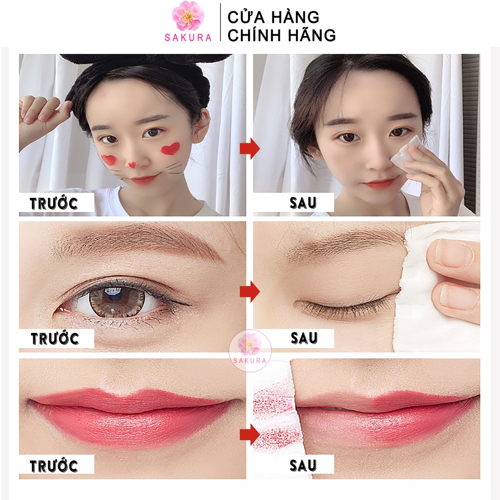 Nước tẩy trang Maycreate tẩy sạch nhẹ nhàng trang điểm làm sạch sâu mắt mặt và môi nội địa trung SAKURA 50ml