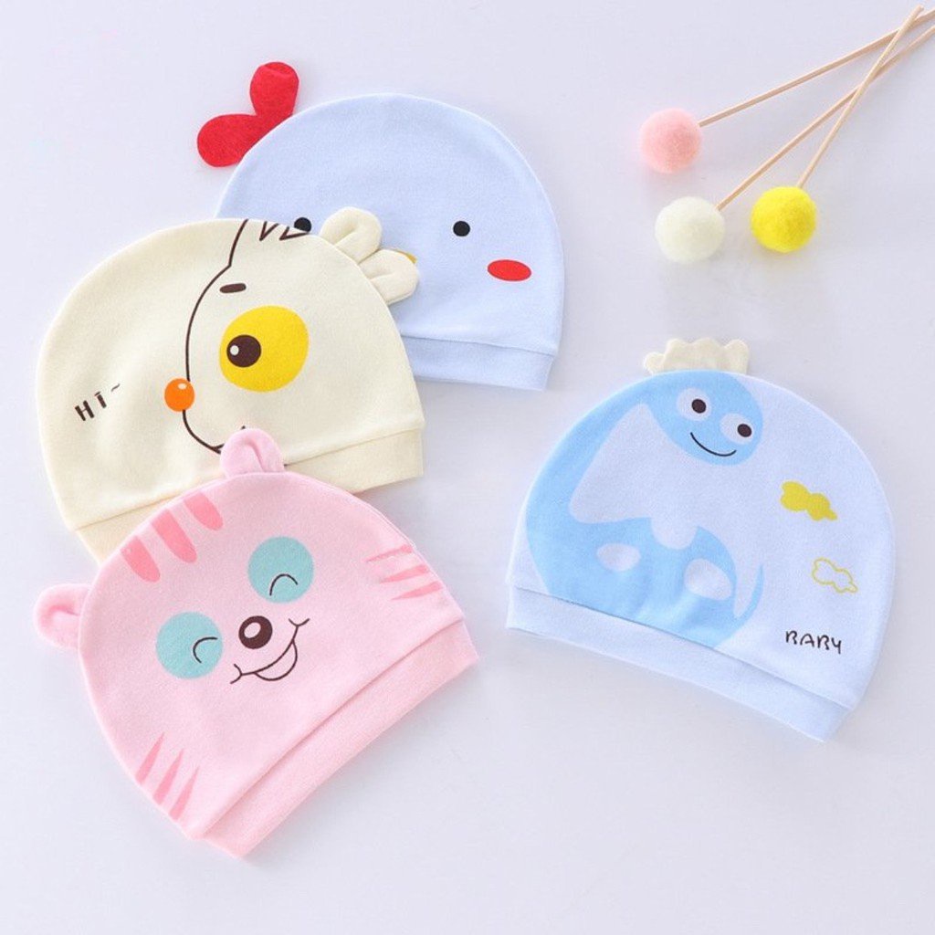Mũ sơ sinh Cotton Họa Tiết đáng yêu cho bé 0-4 tháng tuổi