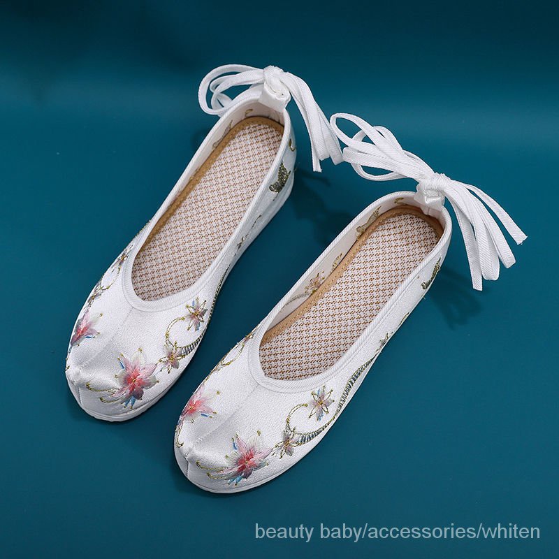 Q.H.H Giày cao gót thêu họa tiết phong cách Trung Hoa cổ điển phù hợp với tất cả mùa xuân và mùa hè cho học sinh