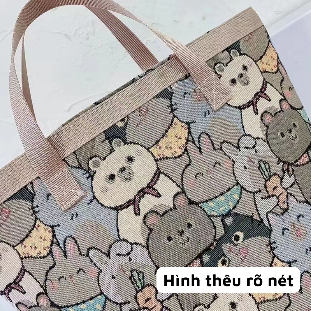 Túi xách thêu hình gấu dễ thương thời trang dành cho nữ đi chơi du lịch đi học