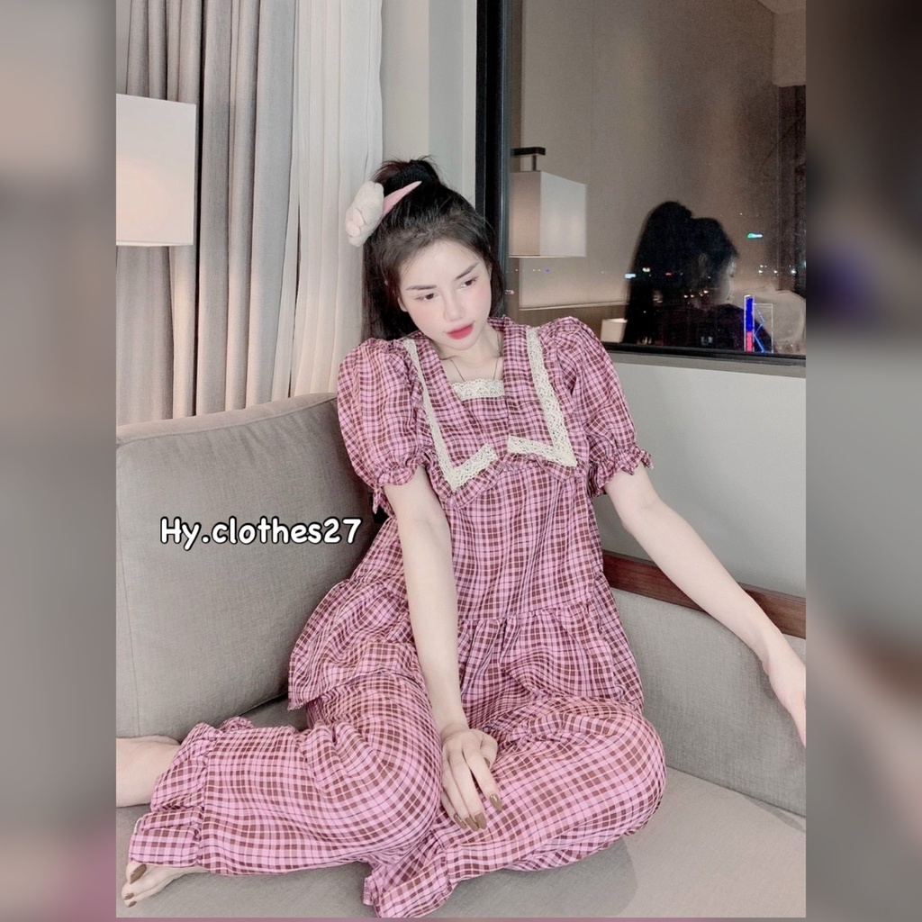 BỘ PYJAMA ĐŨI XỐP tiểu thư kẻ caro