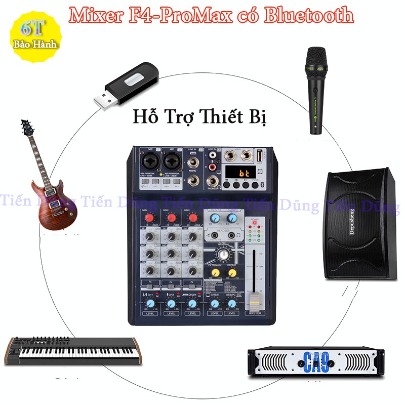 Bàn Mixer F4 ProMax Chạy Nguồn 5V Tích Hợp Karaoke Livestream Có Bluetooth - USB Màn Hình Led Hiển Thị