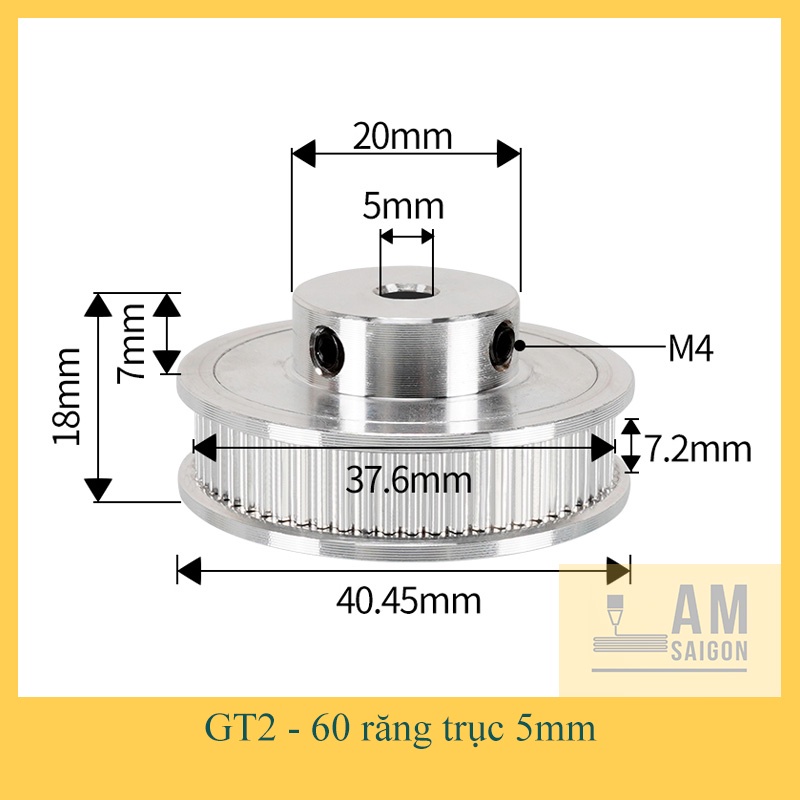 Pulley GT2 , Pully GT2 bảng 6,10mm - 20,36,40,48,60 răng - trục 5, 6.35, 8, 10mm