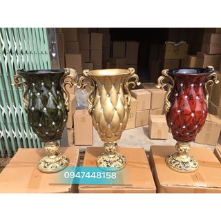 Bình hoa composite dáng trám cao tai xoắn cao 48cm ( màu đồng )