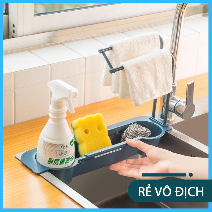 Kệ Để Đồ Rửa Chén, Giá Để Đồ Rửa Bát Đa Năng Kèm Móc Treo Khăn Tiện Dụng