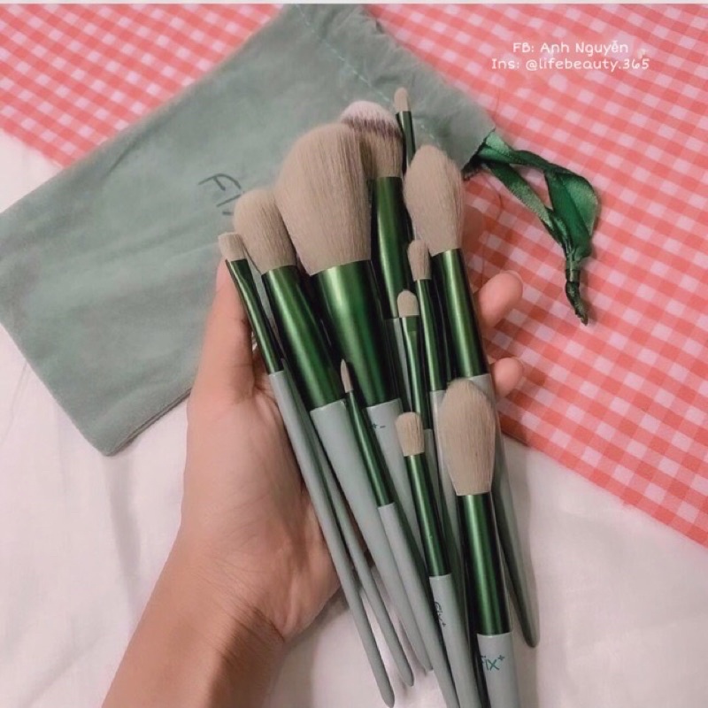Bộ cọ trang điểm 13 cây FIX+ tặng kèm túi nhung - Bộ cọ makeup đi du lịch 13 món có túi đựng tiện dụng
