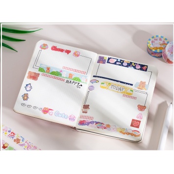 1 cuộn băng keo washi hình gấu hoạt hình nhiều màu dễ thương trang trí sổ tay thủ công DIY - MyNa Mart