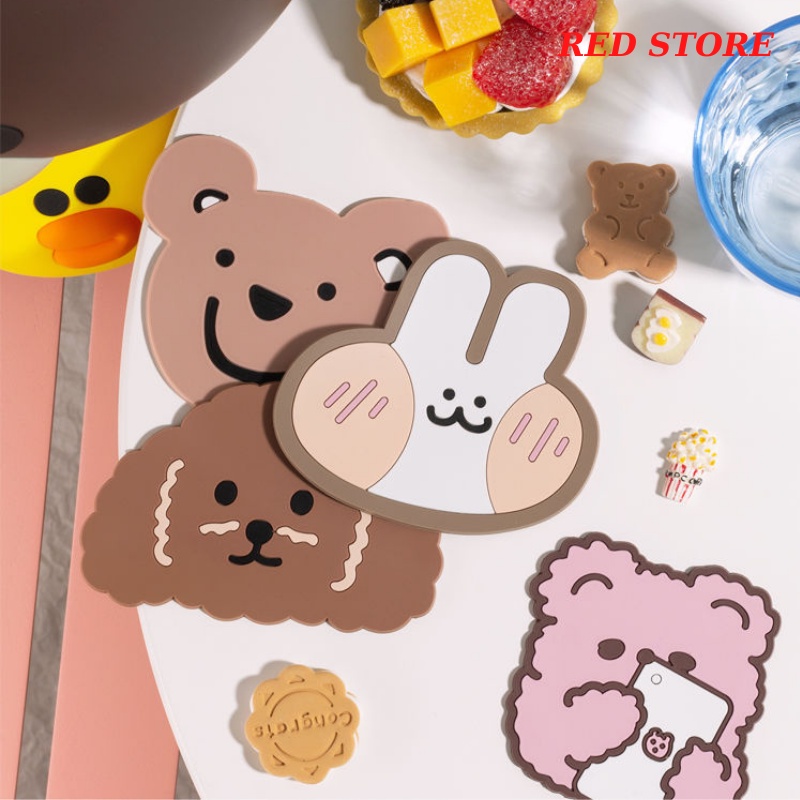 Tấm lót ly silicone dễ thương, tấm lót cốc chịu nhiệt cute|| RED STORE