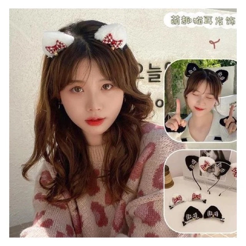 Bờm Tóc, Băng Đô Cài Tóc Hình Tai Mèo Dễ Thương Màu Đen Trắng Cute Cho Nữ