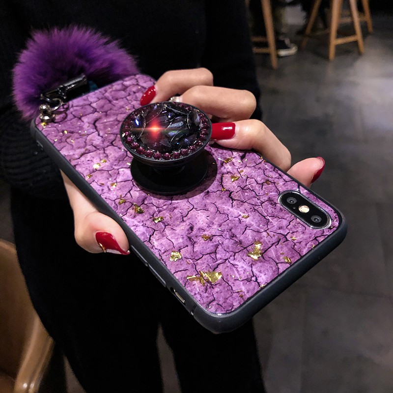 Ốp điện thoại thời trang cho OPPO F9 F7 F5 F3 F1S kèm nút đỡ dây đeo và cục bông xinh xắn