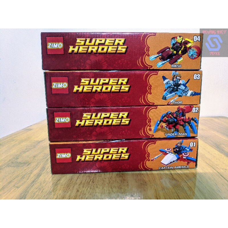 Đồ chơi Lego SUPER HEROES ZIMO ZM535 CAPTAIN AMERICA,SPIDER-MAN,THOR,IRON MAN MK50