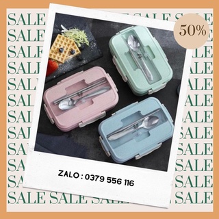 [Mã SKAMA8 giảm 8% tối đa 50K đơn 300K] [ Ở Đây Giá Rẻ ] Hộp Cơm Lúa Mạch 3 Ngăn Kèm Đũa Thìa Inox - Giao Màu Ngẫu Nhiên