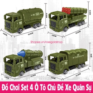 Đồ Chơi Set 4 Ô Tô Chủ Đề Xe Quân Sự Chạy Cót Cho Bé Yêu