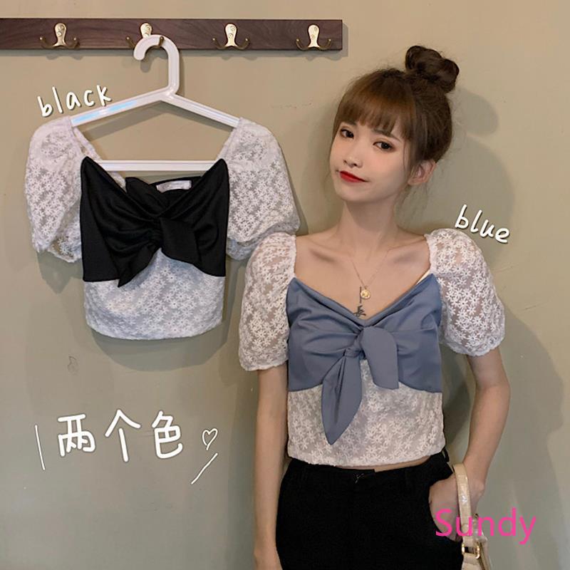 Áo Kiểu Tay Phồng Phối Ren Thời Trang Mùa Hè Cho Nữ