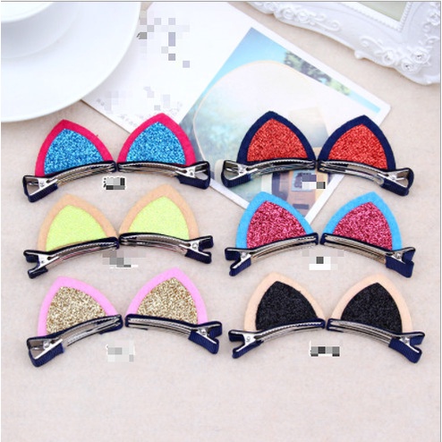 Set 2 kẹp tóc tai mèo đính kim tuyết dễ thương - Phụ kiện tóc hình tai mèo cute