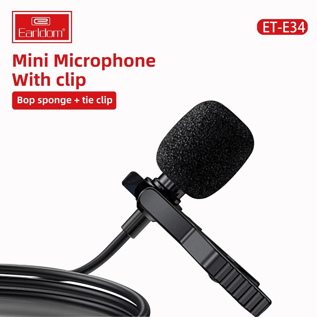 Mic Thu Âm Live Mini Cho Điện Thoại Chân tròn 3.5mm Earldom E34, micro ghi âm gắn cổ áo iphone, samsung, oppo KLH