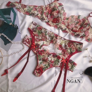 Set bra gọng không mút kèm quần và kẹp tất ren hàn cao cấp