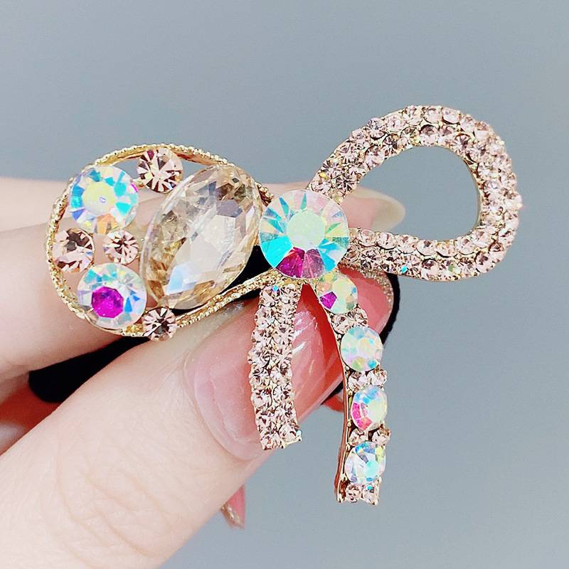 Dây buộc tóc co giãn hình nơ bướm đính đá pha lê thời trang Hàn Quốc cho nữ