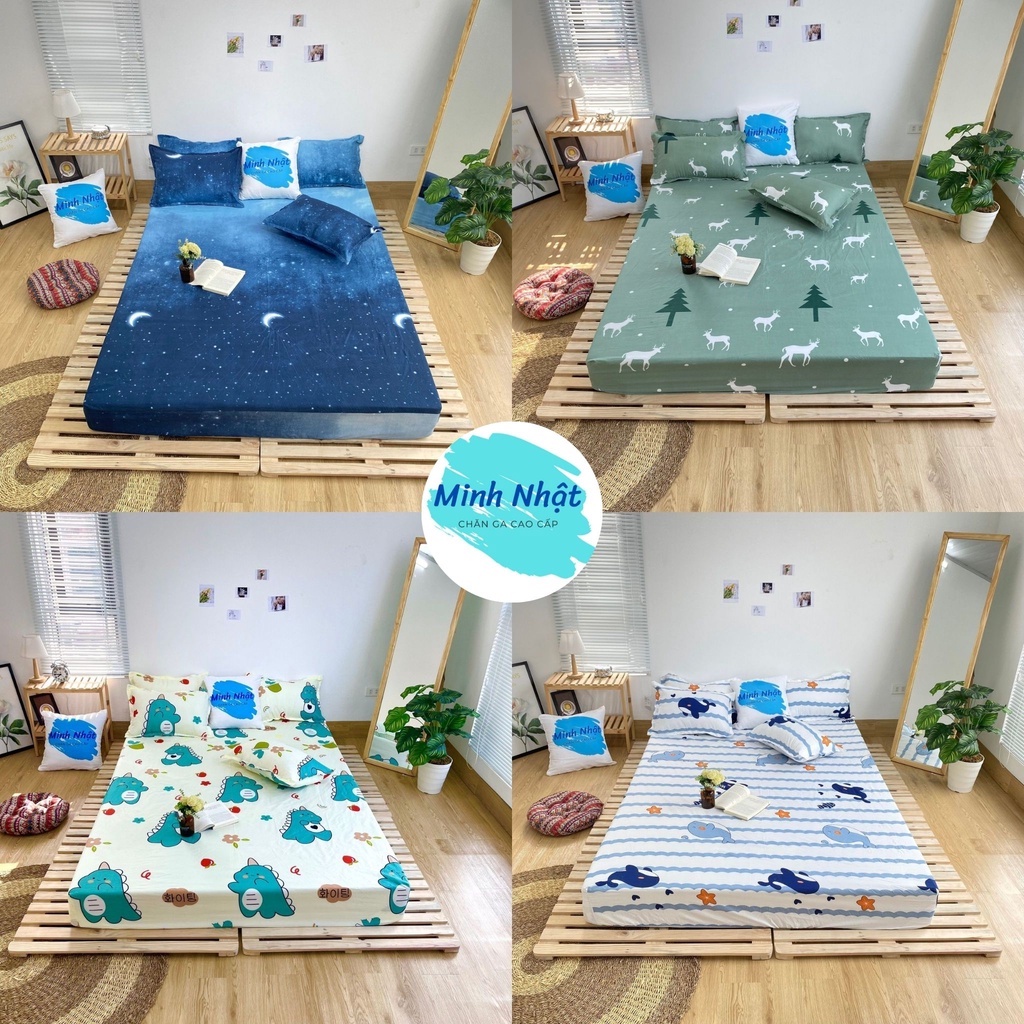 Ga giường Cotton Poly Minh Nhật - Drap trải giường bọc nệm phong cách Hàn Quốc - trang trí phòng ngủ siêu xinh