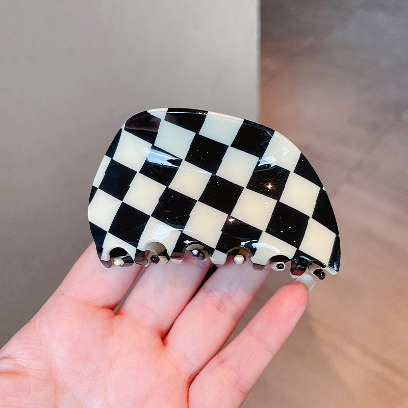 Kẹp tóc bản lớn họa tiết ca rô phong cách Hàn Quốc