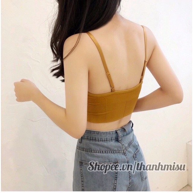 Áo bra cotton gân tăm dây điều chỉnh đai to - Áo lót không gọng