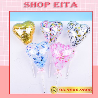 Set 10 bóng bay tim trang trí bánh kem, trang trí bánh sinh nhật