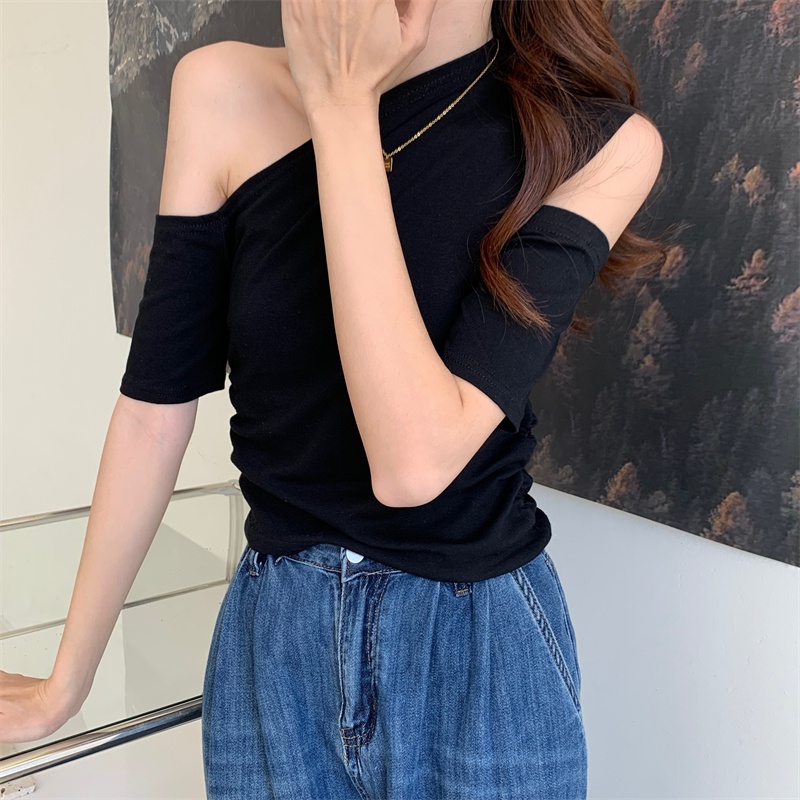 Áo nữ SUXI tay ngắn ôm dáng màu trơn lộ vai gợi cảm thời trang mùa hè