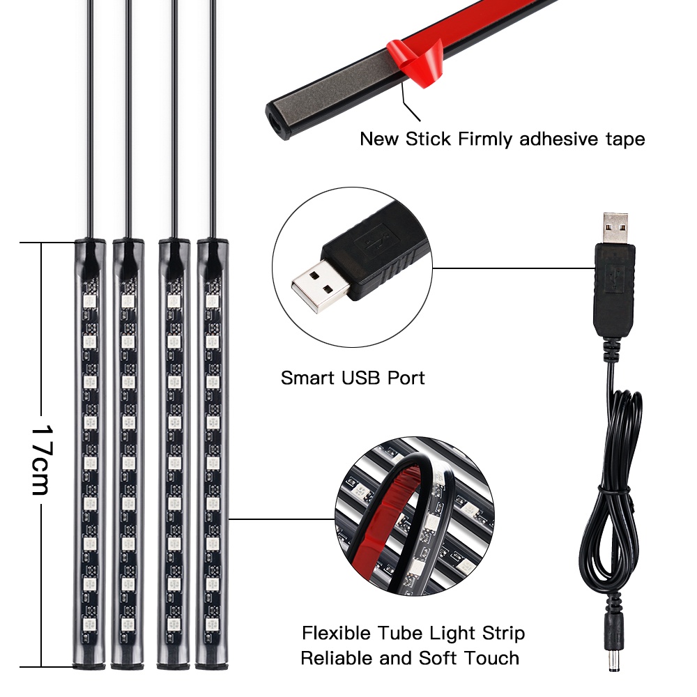 [HCM]USB Đèn Led Gầm Ghế Ô Tô ,4 dải mỗi dải 9 bóng Led,Bộ Điều Khiển Từ Xa Không Dây-【SK-QC-CD0004-1】