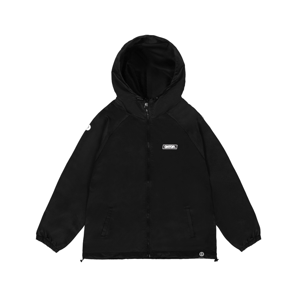 Áo khoác dù local brand nam nữ 2 lớp màu đen, có nón ONTOP Rubber Tag Jacket