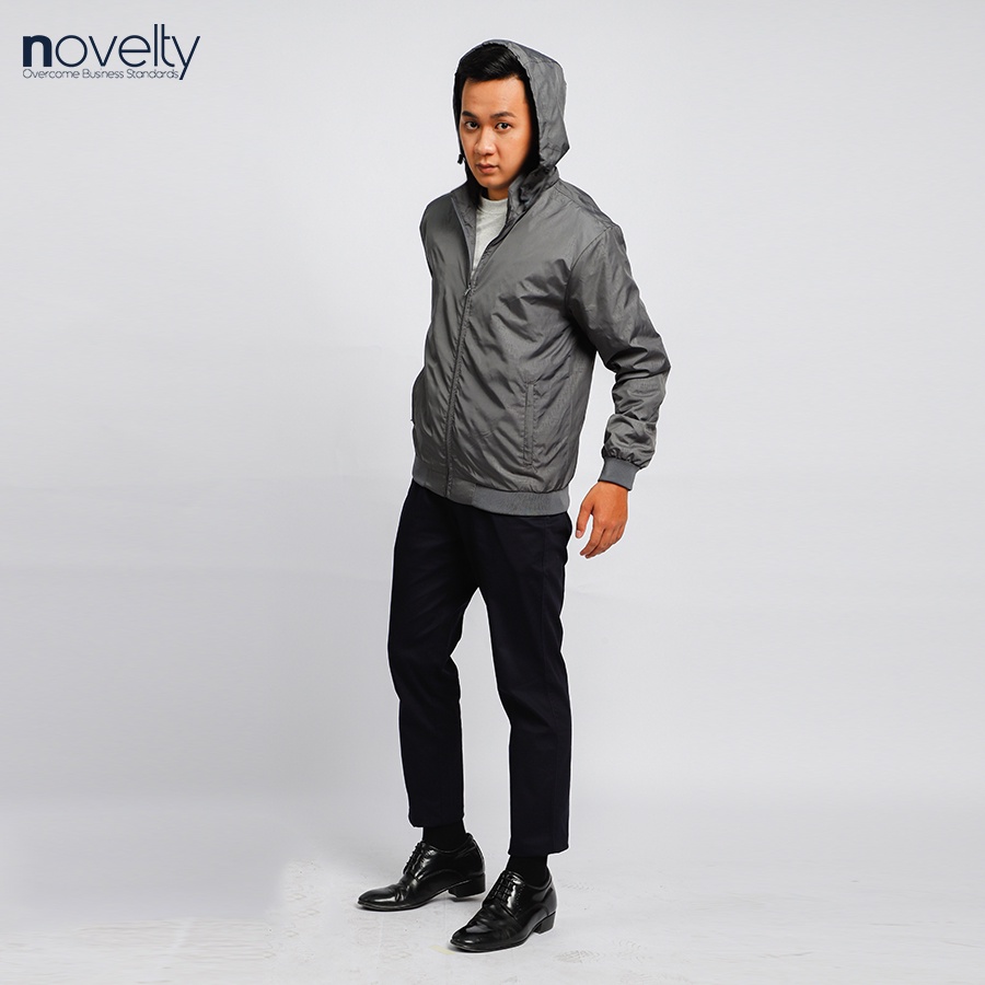 Áo jacket nam in chìm nón rời Novelty trượt nước xám đậm 2203182