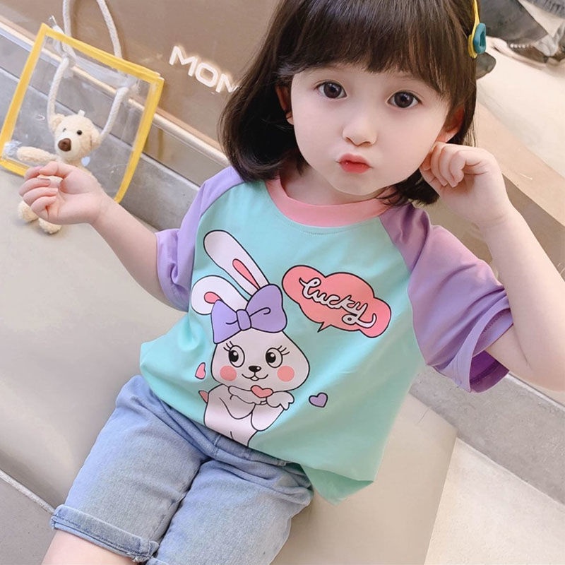 Áo Thun bông Tay Ngắn Dễ Thương Cho Bé Gái 0-9 Tuổi