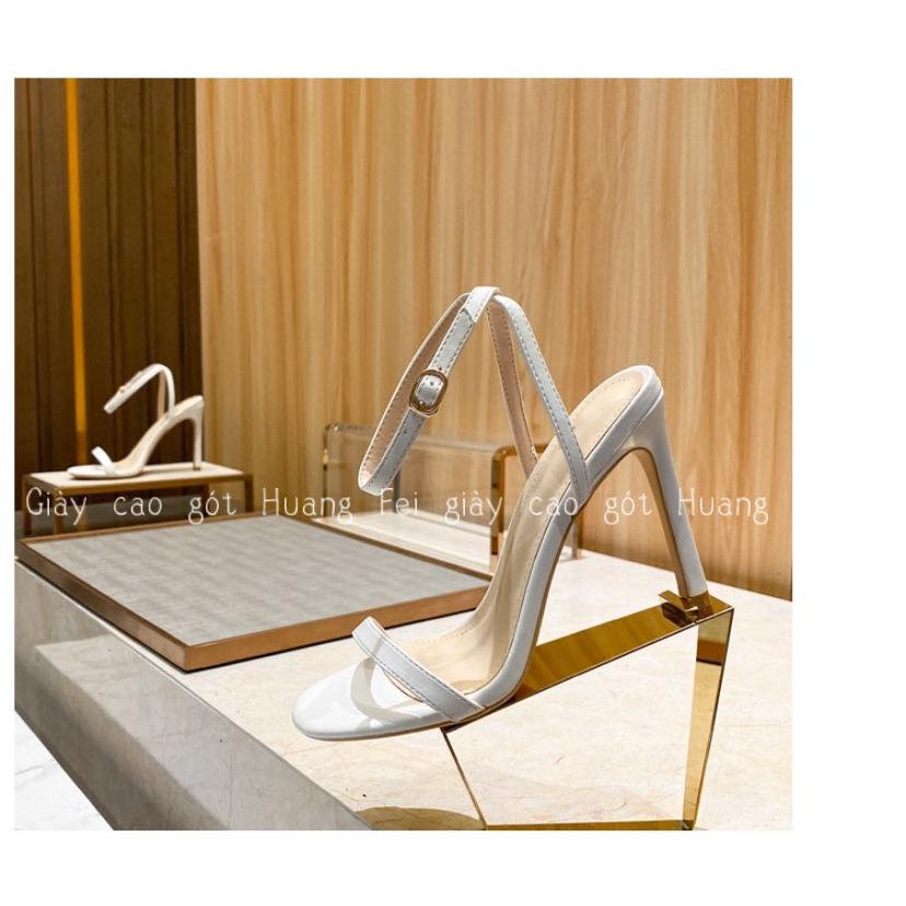 Giày Sandal HF10 quai mảnh chéo chất liệu da lì gót cao 11 phân