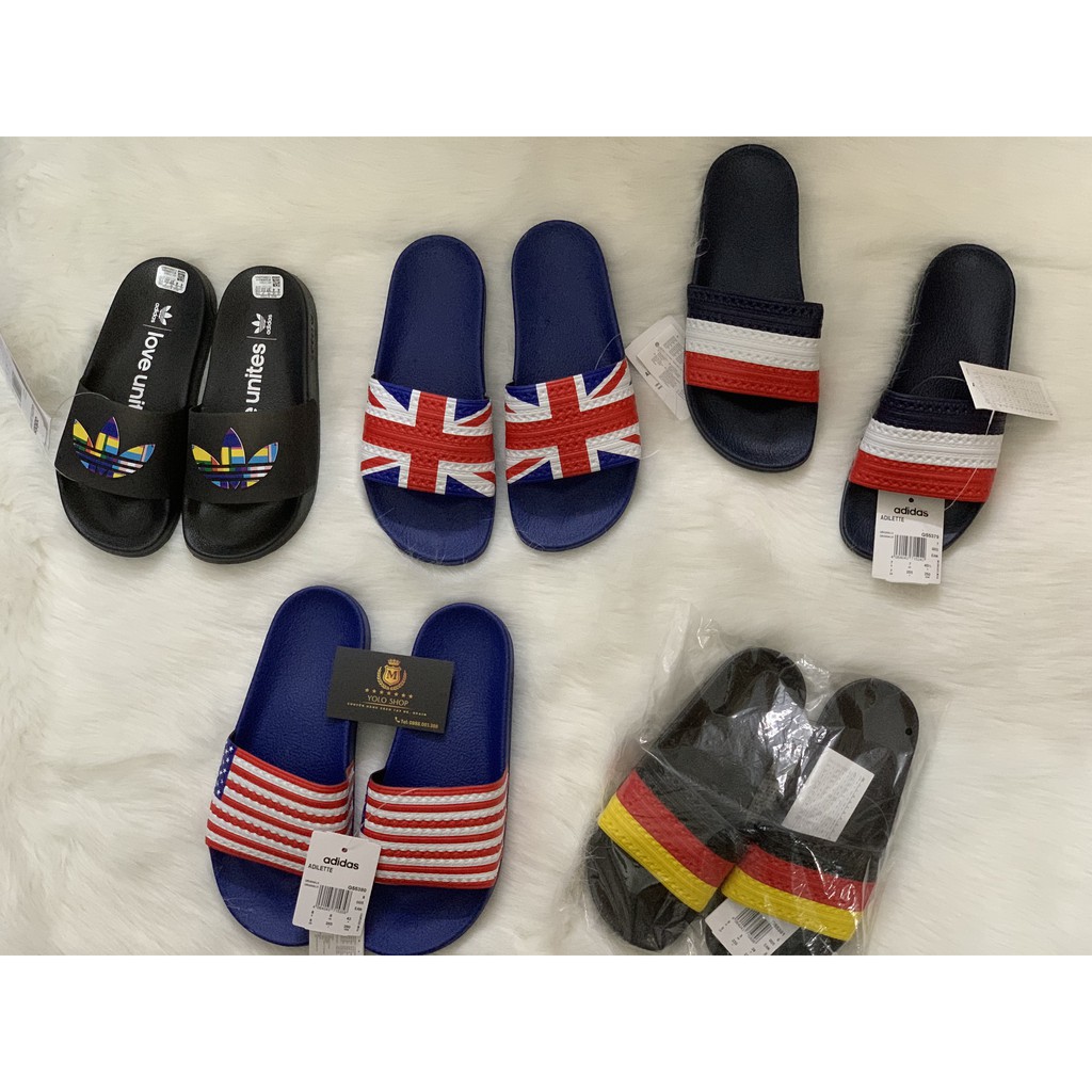 Dép Adidas Adilette Slides 100% Authentic - Dép Adidas hình cờ quốc kỳ Chính hãng. Made in Italy