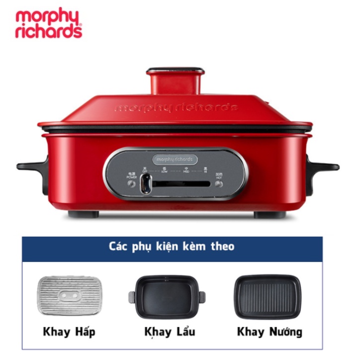 Bộ nồi lẩu nướng đa năng cao cấp Morphy Richards MR9088 gồm 3 khay Công suất 1400 W - HÀNG CHÍNH HÃNG