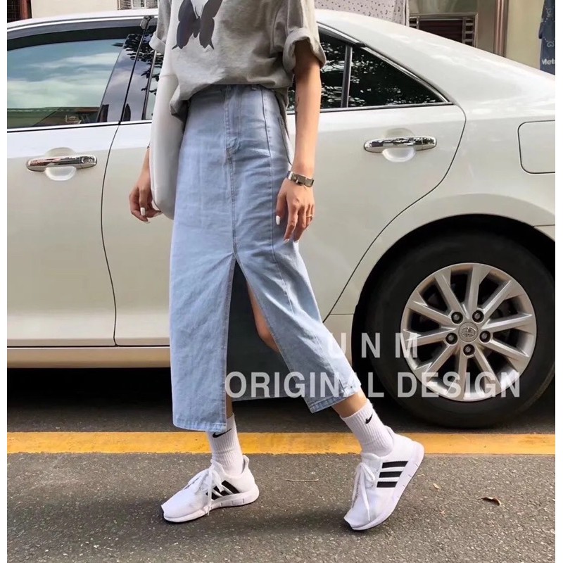 Chân váy jeans dài xẻ tà | BigBuy360 - bigbuy360.vn