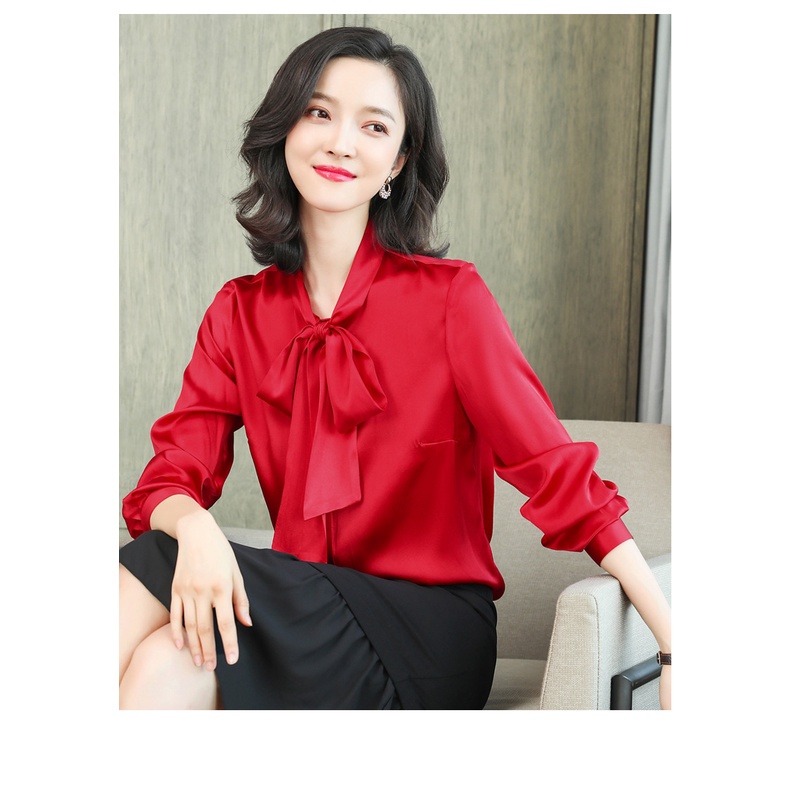 Áo Sơ Mi Kiểu Công Sở Đẹp CHIPY Tay Dài Cổ Thắt Nơ Màu Đỏ Chất Lụa Cao Cấp From Rộng Hàn Quốc Ulzzang Vintage A1D | BigBuy360 - bigbuy360.vn