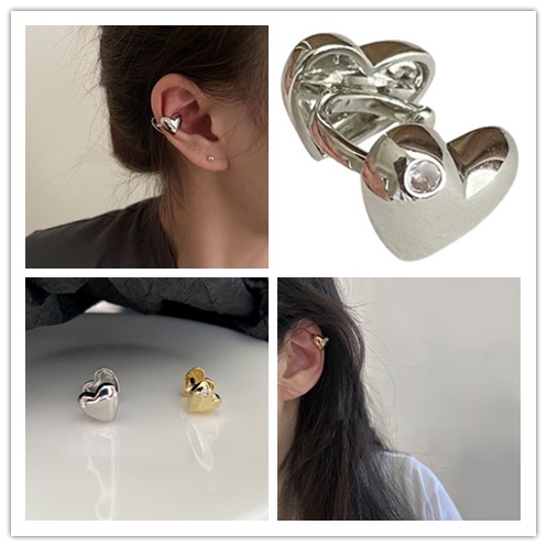 Khuyên Kẹp Vành Tai Hình Trái Tim Đính Đá Thời Trang Cho Nữ